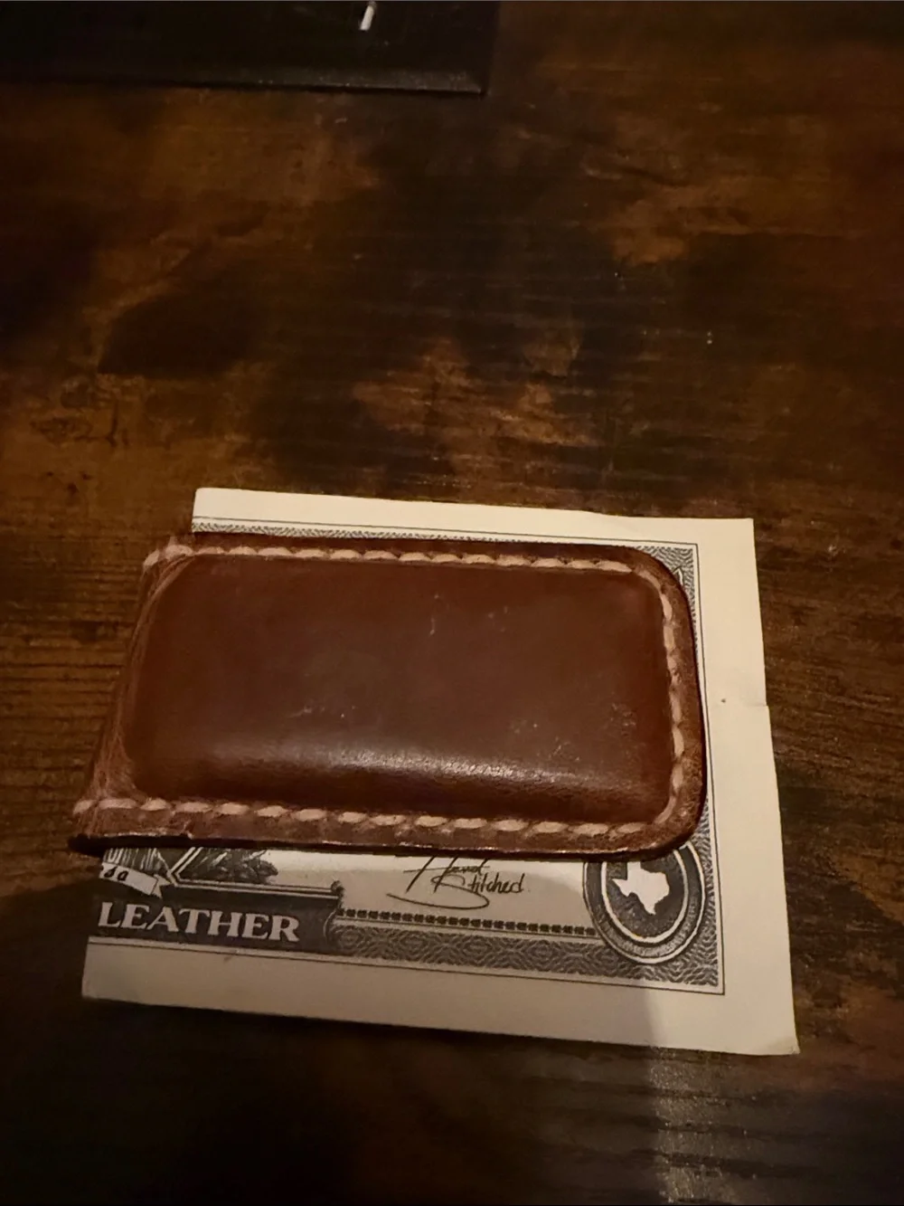 Brown Leather Whitetail hide money clip